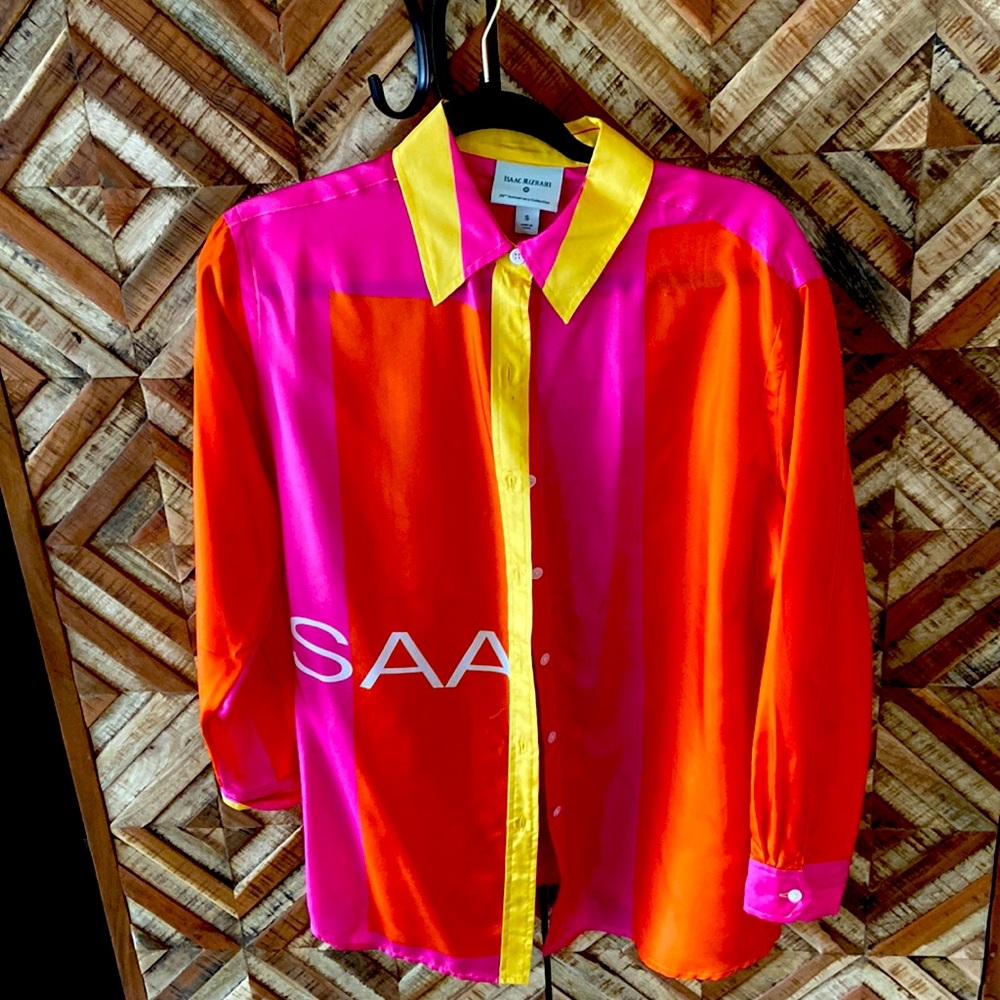 Isaac Mizrahi bright color blouse